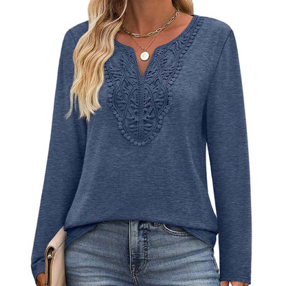🔥Tijdelijk aanbod - Elegante V-hals top met lange mouwen voor dames