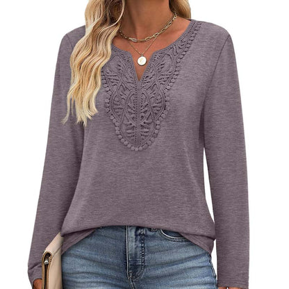 🔥Tijdelijk aanbod - Elegante V-hals top met lange mouwen voor dames