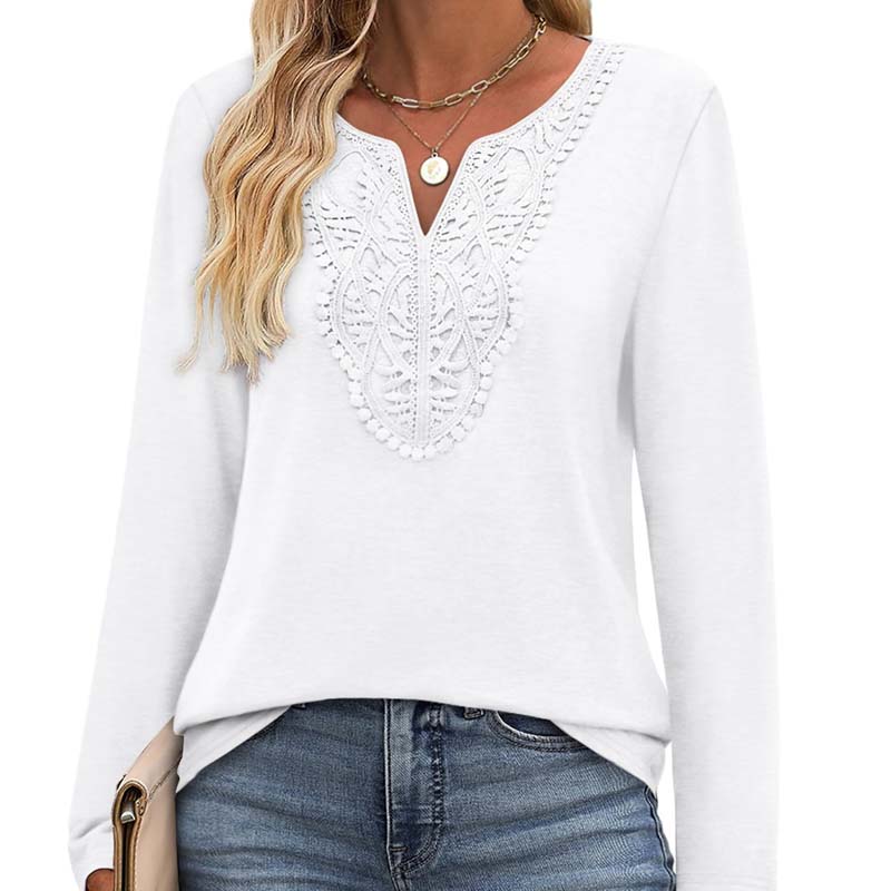 🔥Tijdelijk aanbod - Elegante V-hals top met lange mouwen voor dames