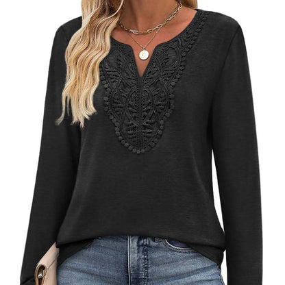 🔥Tijdelijk aanbod - Elegante V-hals top met lange mouwen voor dames