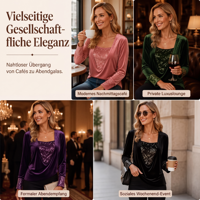 ✨ Elegantes Damen-Oberteil mit Pailletten-Patchwork & langen Ärmeln – Funkelndes Design, femininer Schnitt & edler Look | Perfekt für Partys, besondere Anlässe & glamouröse Abende – Jetzt -50%!