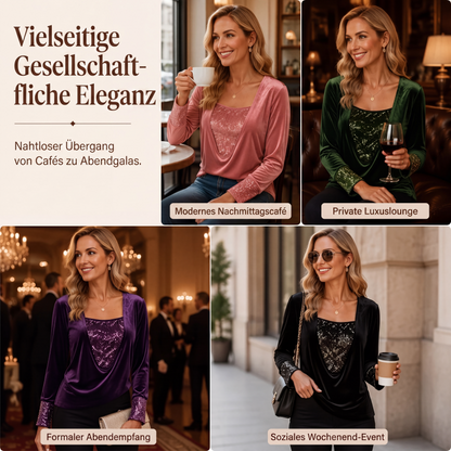 ✨ Elegantes Damen-Oberteil mit Pailletten-Patchwork & langen Ärmeln – Funkelndes Design, femininer Schnitt & edler Look | Perfekt für Partys, besondere Anlässe & glamouröse Abende – Jetzt -50%!