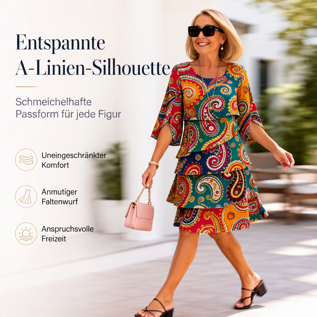 ⌛ Nur solange Vorrat reicht – danach regulärer Preis! Damen Kleid mit Ethno-Muster, V-Ausschnitt und Stufenrock