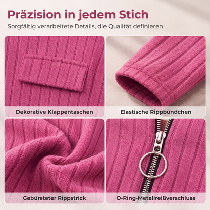 🚨 Eilmeldung: 50% endet heute Nacht! Langarm-Oberteil für Damen aus Rippstrick mit Reißverschluss und V-Ausschnitt