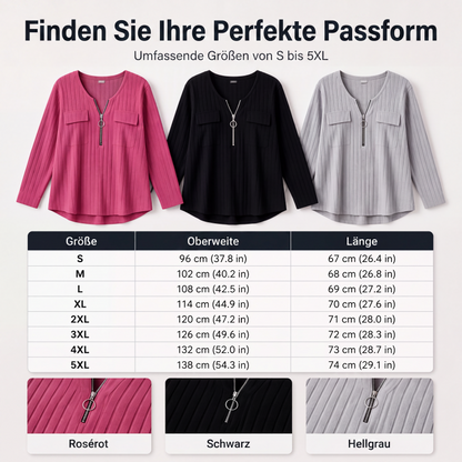 🚨 Eilmeldung: 50% endet heute Nacht! Langarm-Oberteil für Damen aus Rippstrick mit Reißverschluss und V-Ausschnitt
