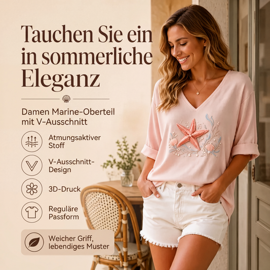 🌸 Print-T-Shirt mit V-Ausschnitt – Leichter Stoff, atmungsaktiv & vielseitig kombinierbar – Ideal für Frühling, Sommer & entspannte Stunden