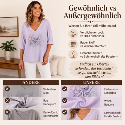 🌸 Print-T-Shirt mit V-Ausschnitt – Leichter Stoff, atmungsaktiv & vielseitig kombinierbar – Ideal für Frühling, Sommer & entspannte Stunden
