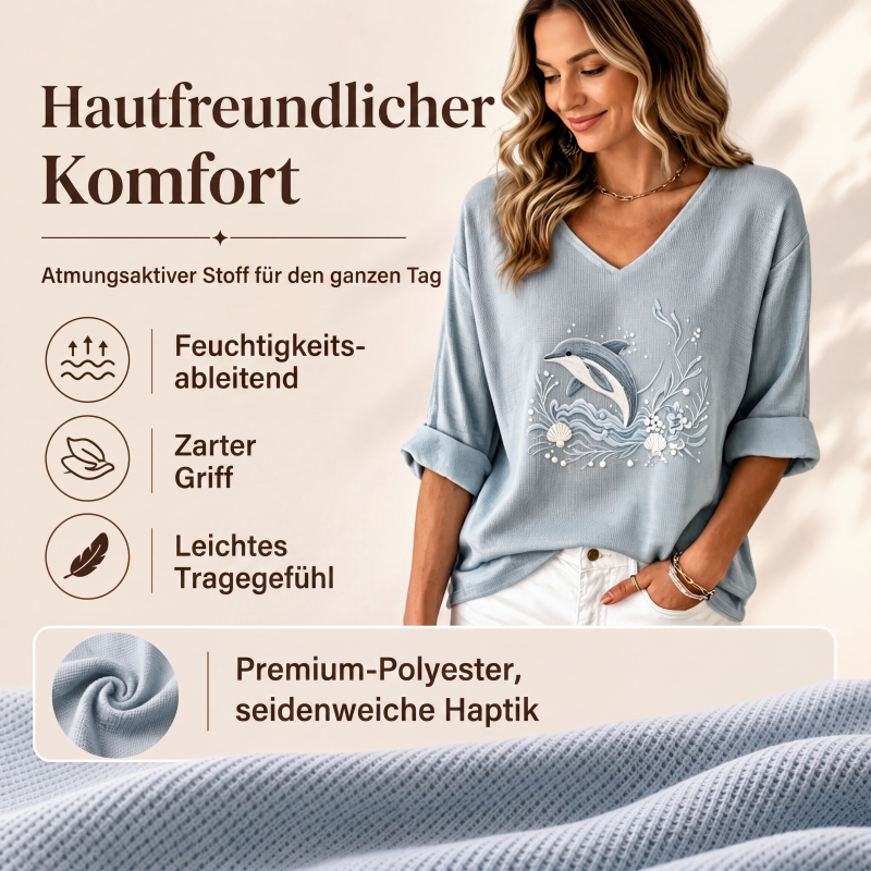 🌸 Print-T-Shirt mit V-Ausschnitt – Leichter Stoff, atmungsaktiv & vielseitig kombinierbar – Ideal für Frühling, Sommer & entspannte Stunden