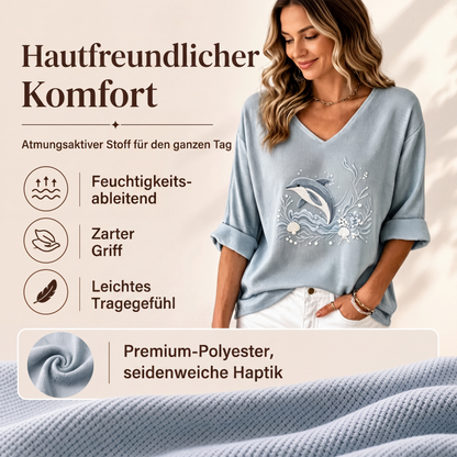 🌸 Print-T-Shirt mit V-Ausschnitt – Leichter Stoff, atmungsaktiv & vielseitig kombinierbar – Ideal für Frühling, Sommer & entspannte Stunden