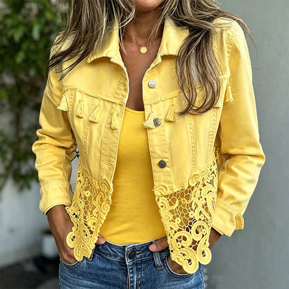 📢📢50%Rabatt!!!🎉✨Jeansjacke für Damen mit Spitzendetails