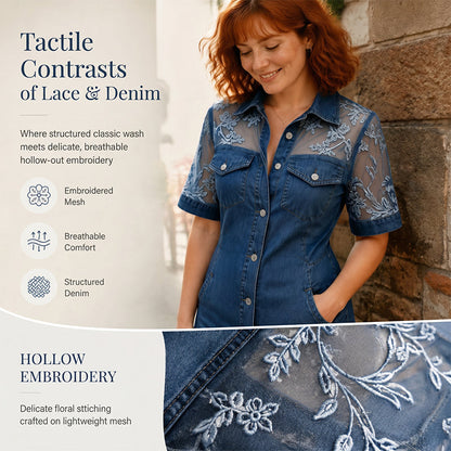👗 50% RABATT! ✨ Damen transparentes Spitzen-Denim-Minikleid – Figurbetont & trendig – Perfekt für Party, Date oder Sommerabende – ein Blickfang mit Stil und Leichtigkeit 💎