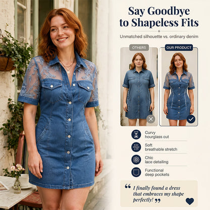 👗 50% RABATT! ✨ Damen transparentes Spitzen-Denim-Minikleid – Figurbetont & trendig – Perfekt für Party, Date oder Sommerabende – ein Blickfang mit Stil und Leichtigkeit 💎