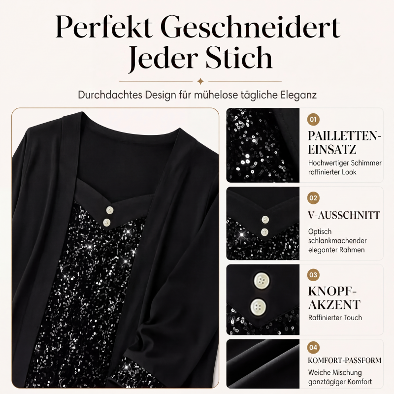 📢📢50%Rabatt!!!🎉✨Oberteil für Damen mit Pailletten-Patchwork im Zwei-in-Eins-Look