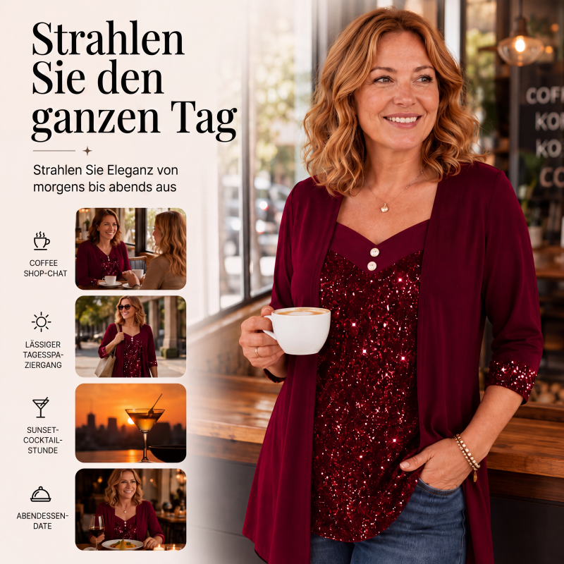 📢📢50%Rabatt!!!🎉✨Oberteil für Damen mit Pailletten-Patchwork im Zwei-in-Eins-Look