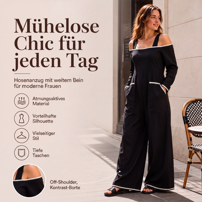 👗 Damen-Carmen-Jumpsuit mit Kontrastbesatz – Eleganter Look, femininer Schnitt & stilvolles Detail | Perfekt für warme Tage, Urlaub & besondere Anlässe – Jetzt -50%!