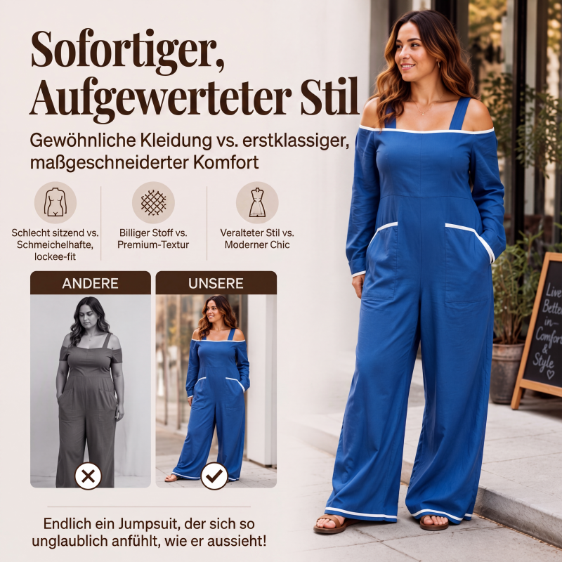 👗 Damen-Carmen-Jumpsuit mit Kontrastbesatz – Eleganter Look, femininer Schnitt & stilvolles Detail | Perfekt für warme Tage, Urlaub & besondere Anlässe – Jetzt -50%!