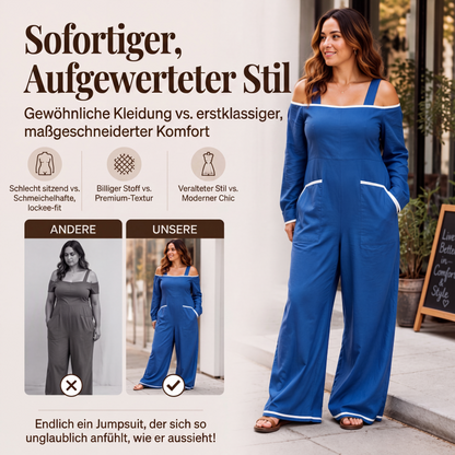 👗 Damen-Carmen-Jumpsuit mit Kontrastbesatz – Eleganter Look, femininer Schnitt & stilvolles Detail | Perfekt für warme Tage, Urlaub & besondere Anlässe – Jetzt -50%!