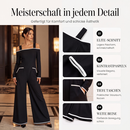 👗 Damen-Carmen-Jumpsuit mit Kontrastbesatz – Eleganter Look, femininer Schnitt & stilvolles Detail | Perfekt für warme Tage, Urlaub & besondere Anlässe – Jetzt -50%!