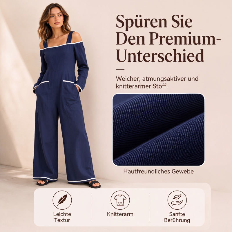 👗 Damen-Carmen-Jumpsuit mit Kontrastbesatz – Eleganter Look, femininer Schnitt & stilvolles Detail | Perfekt für warme Tage, Urlaub & besondere Anlässe – Jetzt -50%!