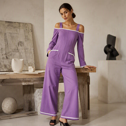 👗 Damen-Carmen-Jumpsuit mit Kontrastbesatz – Eleganter Look, femininer Schnitt & stilvolles Detail | Perfekt für warme Tage, Urlaub & besondere Anlässe – Jetzt -50%!