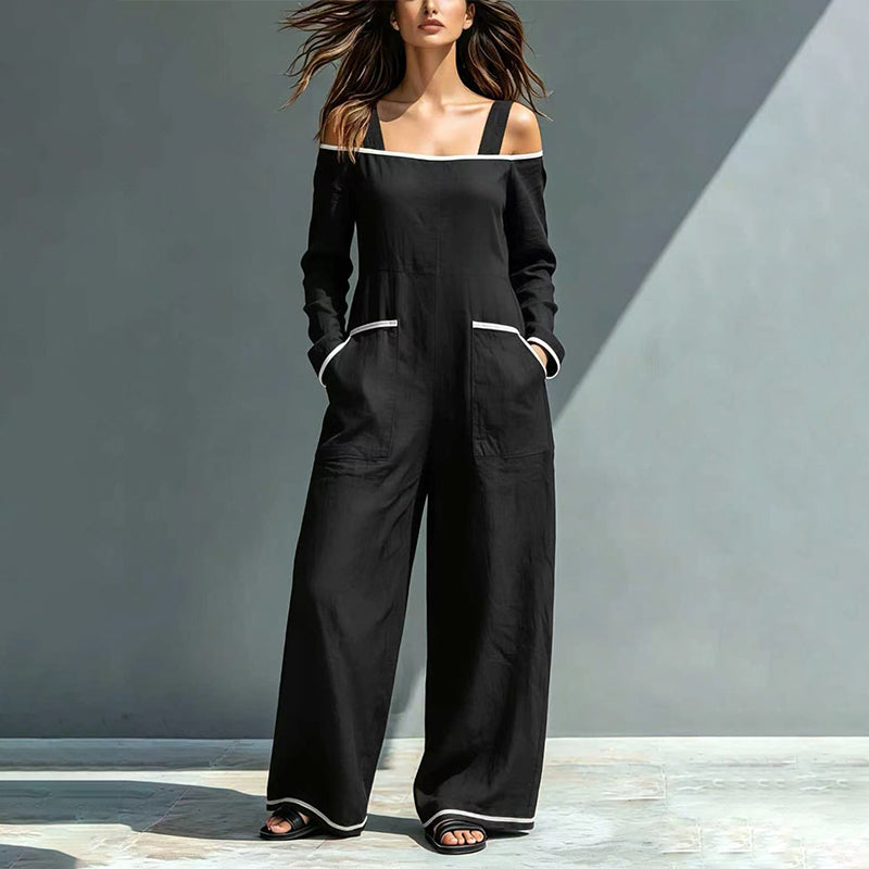 👗 Damen-Carmen-Jumpsuit mit Kontrastbesatz – Eleganter Look, femininer Schnitt & stilvolles Detail | Perfekt für warme Tage, Urlaub & besondere Anlässe – Jetzt -50%!