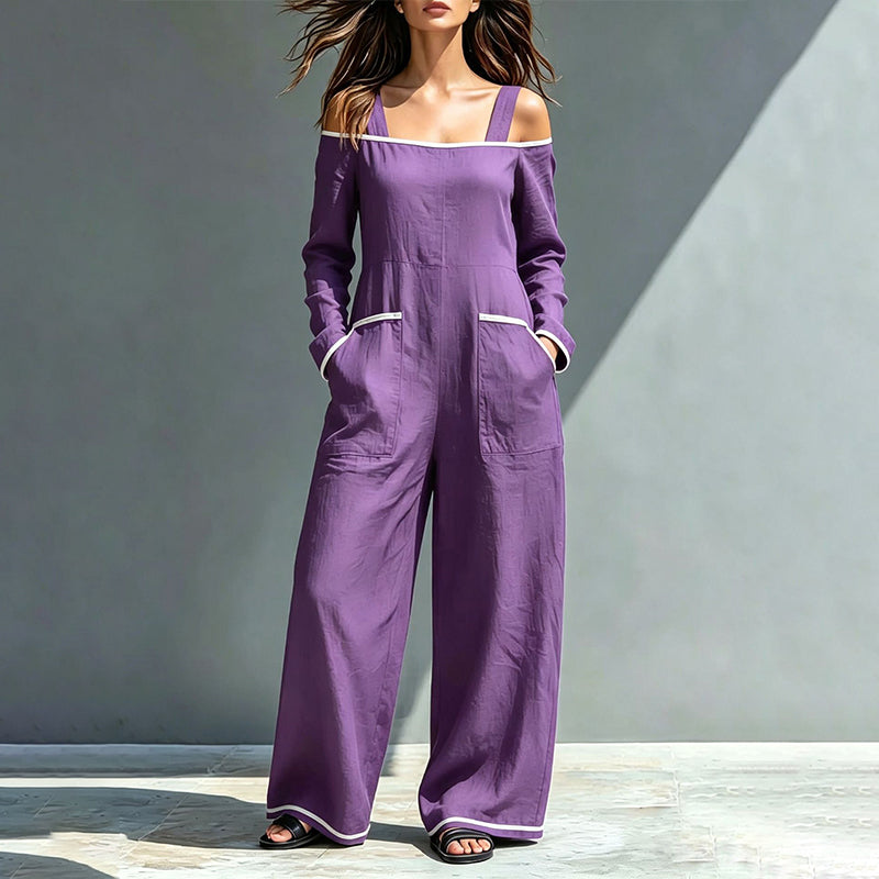 👗 Damen-Carmen-Jumpsuit mit Kontrastbesatz – Eleganter Look, femininer Schnitt & stilvolles Detail | Perfekt für warme Tage, Urlaub & besondere Anlässe – Jetzt -50%!