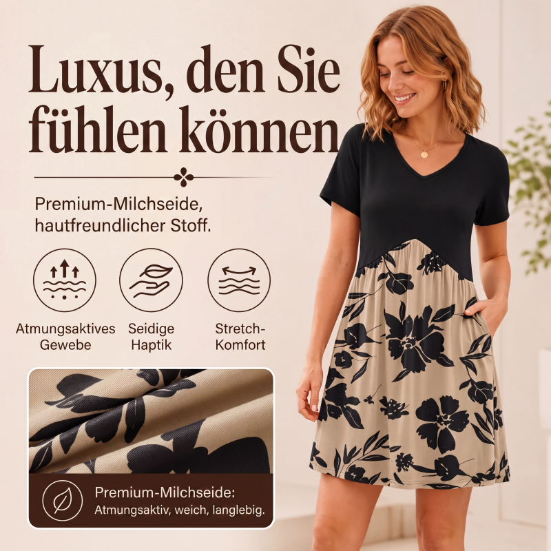 👗 Damen Midi-Kleid mit V-Ausschnitt & kurzen Ärmeln – Eleganter Schnitt, leichter Stoff & vielseitig kombinierbar | Perfekt für Alltag, Büro & warme Tage – Jetzt -50%!