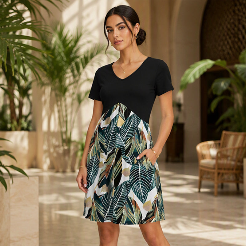 👗 Damen Midi-Kleid mit V-Ausschnitt & kurzen Ärmeln – Eleganter Schnitt, leichter Stoff & vielseitig kombinierbar | Perfekt für Alltag, Büro & warme Tage – Jetzt -50%!