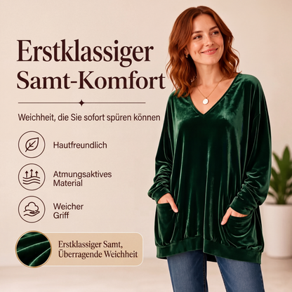 👚 Samt-Oberteil für Damen mit V-Ausschnitt & langen Ärmeln – Edler Glanz, weicher Stoff & feminine Silhouette | Perfekt für Alltag, Büro & besondere Anlässe – Jetzt -50%!