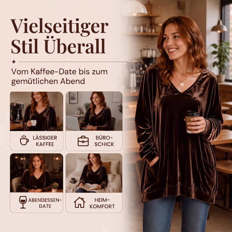 👚 Samt-Oberteil für Damen mit V-Ausschnitt & langen Ärmeln – Edler Glanz, weicher Stoff & feminine Silhouette | Perfekt für Alltag, Büro & besondere Anlässe – Jetzt -50%!