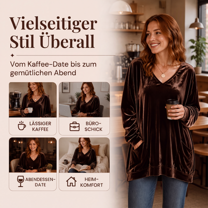 👚 Samt-Oberteil für Damen mit V-Ausschnitt & langen Ärmeln – Edler Glanz, weicher Stoff & feminine Silhouette | Perfekt für Alltag, Büro & besondere Anlässe – Jetzt -50%!