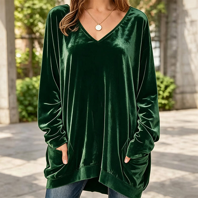 👚 Samt-Oberteil für Damen mit V-Ausschnitt & langen Ärmeln – Edler Glanz, weicher Stoff & feminine Silhouette | Perfekt für Alltag, Büro & besondere Anlässe – Jetzt -50%!