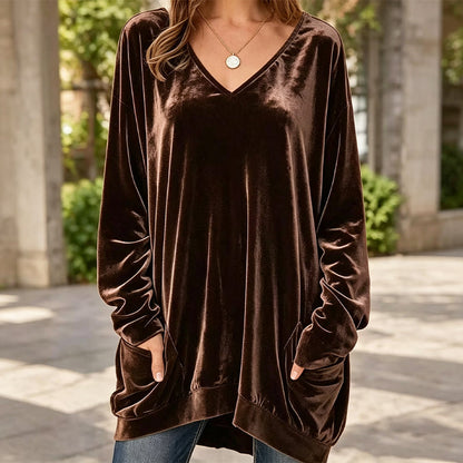 👚 Samt-Oberteil für Damen mit V-Ausschnitt & langen Ärmeln – Edler Glanz, weicher Stoff & feminine Silhouette | Perfekt für Alltag, Büro & besondere Anlässe – Jetzt -50%!