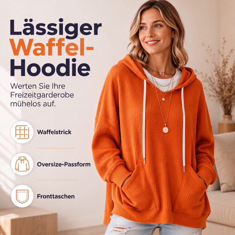 🧥 Lockere Damen-Kapuzenpullover aus Waffelstrick mit Taschen – Kuscheliger Waffelstrick, praktische Taschen & lässiger Look | Perfekt für Alltag, Freizeit & kühle Tage – Jetzt -50%!
