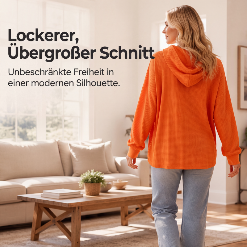 🧥 Lockere Damen-Kapuzenpullover aus Waffelstrick mit Taschen – Kuscheliger Waffelstrick, praktische Taschen & lässiger Look | Perfekt für Alltag, Freizeit & kühle Tage – Jetzt -50%!