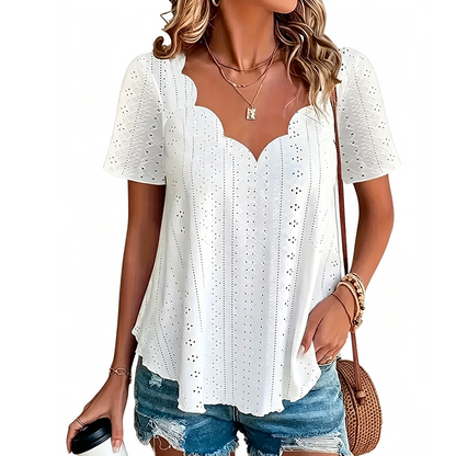 👚 Atmungsaktives Jacquard-Oberteil mit V-Ausschnitt – Edles Muster, leichter Stoff & feminine Silhouette | Perfekt für Alltag, Büro & warme Tage – Jetzt -50%!
