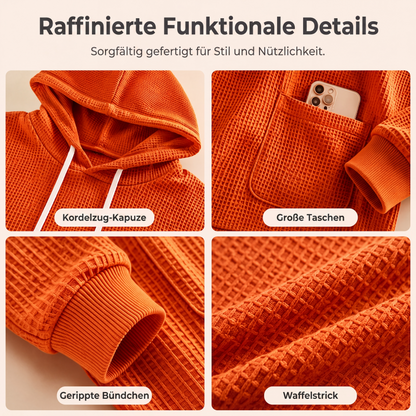 🧥 Lockere Damen-Kapuzenpullover aus Waffelstrick mit Taschen – Kuscheliger Waffelstrick, praktische Taschen & lässiger Look | Perfekt für Alltag, Freizeit & kühle Tage – Jetzt -50%!