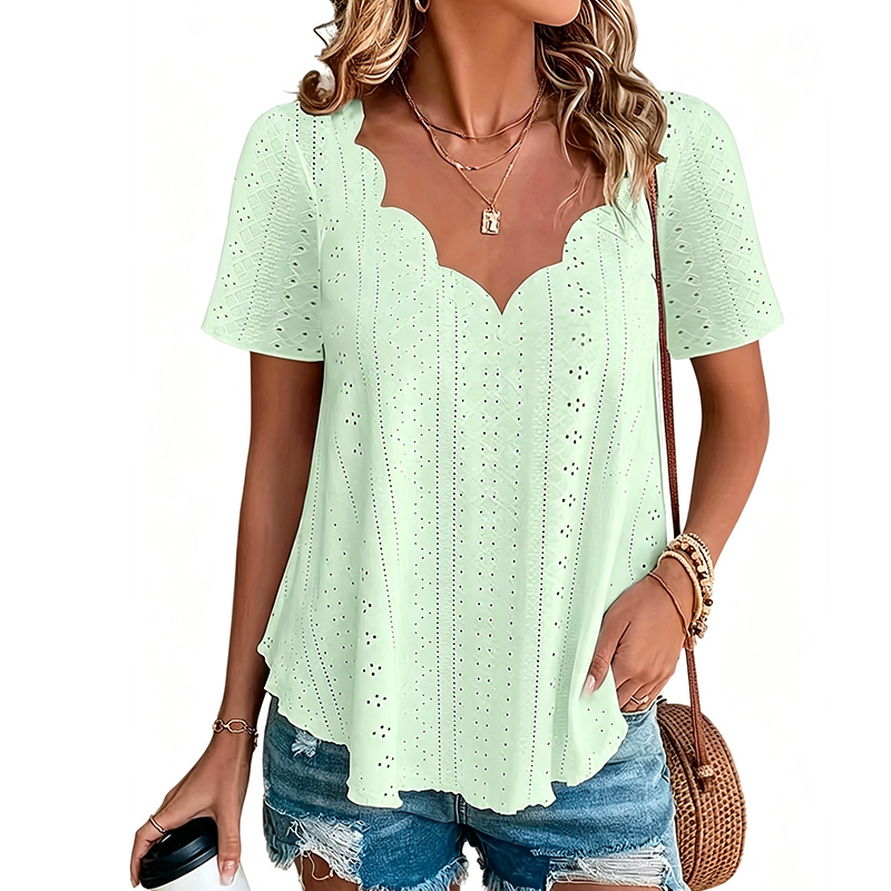 👚 Atmungsaktives Jacquard-Oberteil mit V-Ausschnitt – Edles Muster, leichter Stoff & feminine Silhouette | Perfekt für Alltag, Büro & warme Tage – Jetzt -50%!