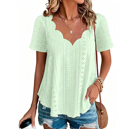 👚 Atmungsaktives Jacquard-Oberteil mit V-Ausschnitt – Edles Muster, leichter Stoff & feminine Silhouette | Perfekt für Alltag, Büro & warme Tage – Jetzt -50%!