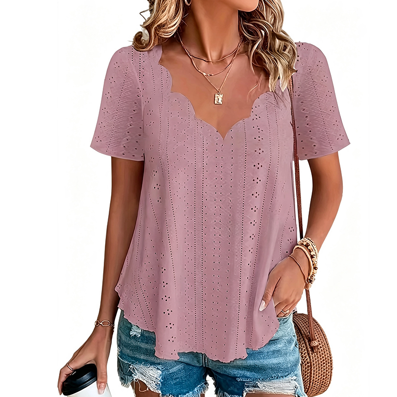 👚 Atmungsaktives Jacquard-Oberteil mit V-Ausschnitt – Edles Muster, leichter Stoff & feminine Silhouette | Perfekt für Alltag, Büro & warme Tage – Jetzt -50%!