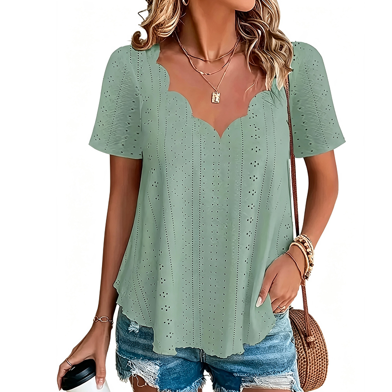 👚 Atmungsaktives Jacquard-Oberteil mit V-Ausschnitt – Edles Muster, leichter Stoff & feminine Silhouette | Perfekt für Alltag, Büro & warme Tage – Jetzt -50%!