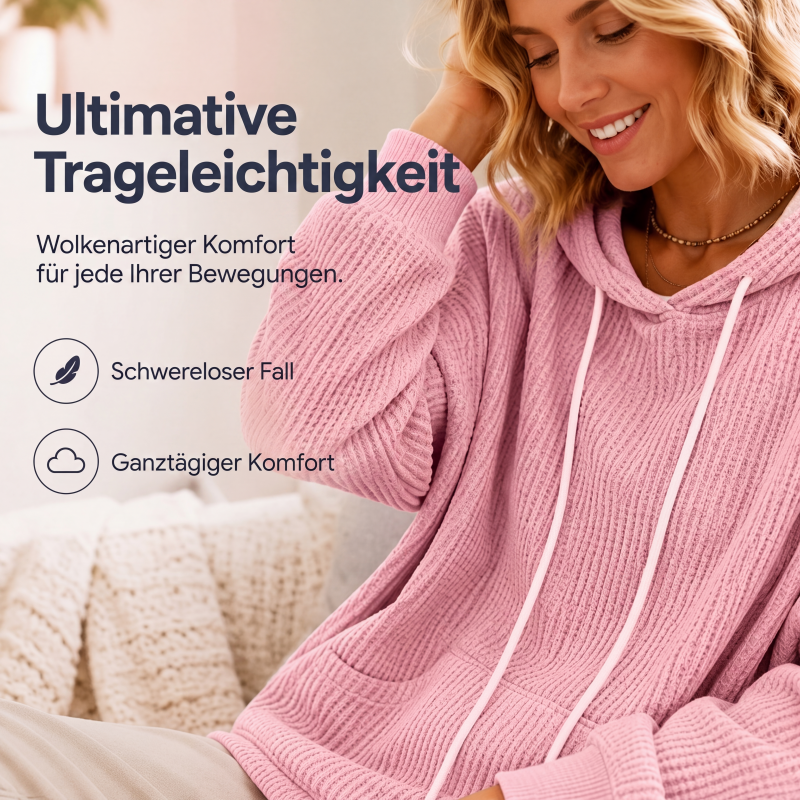 🧥 Lockere Damen-Kapuzenpullover aus Waffelstrick mit Taschen – Kuscheliger Waffelstrick, praktische Taschen & lässiger Look | Perfekt für Alltag, Freizeit & kühle Tage – Jetzt -50%!