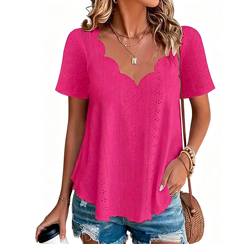 👚 Atmungsaktives Jacquard-Oberteil mit V-Ausschnitt – Edles Muster, leichter Stoff & feminine Silhouette | Perfekt für Alltag, Büro & warme Tage – Jetzt -50%!