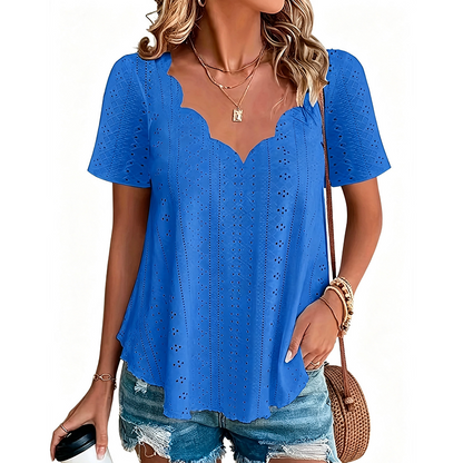 👚 Atmungsaktives Jacquard-Oberteil mit V-Ausschnitt – Edles Muster, leichter Stoff & feminine Silhouette | Perfekt für Alltag, Büro & warme Tage – Jetzt -50%!