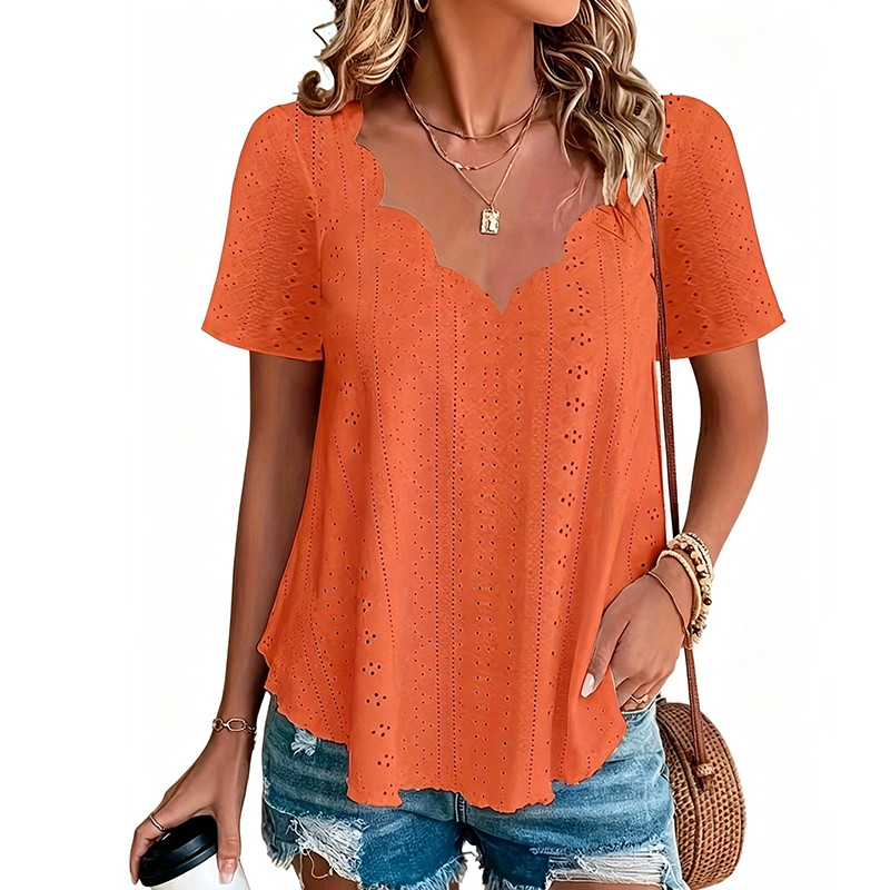👚 Atmungsaktives Jacquard-Oberteil mit V-Ausschnitt – Edles Muster, leichter Stoff & feminine Silhouette | Perfekt für Alltag, Büro & warme Tage – Jetzt -50%!