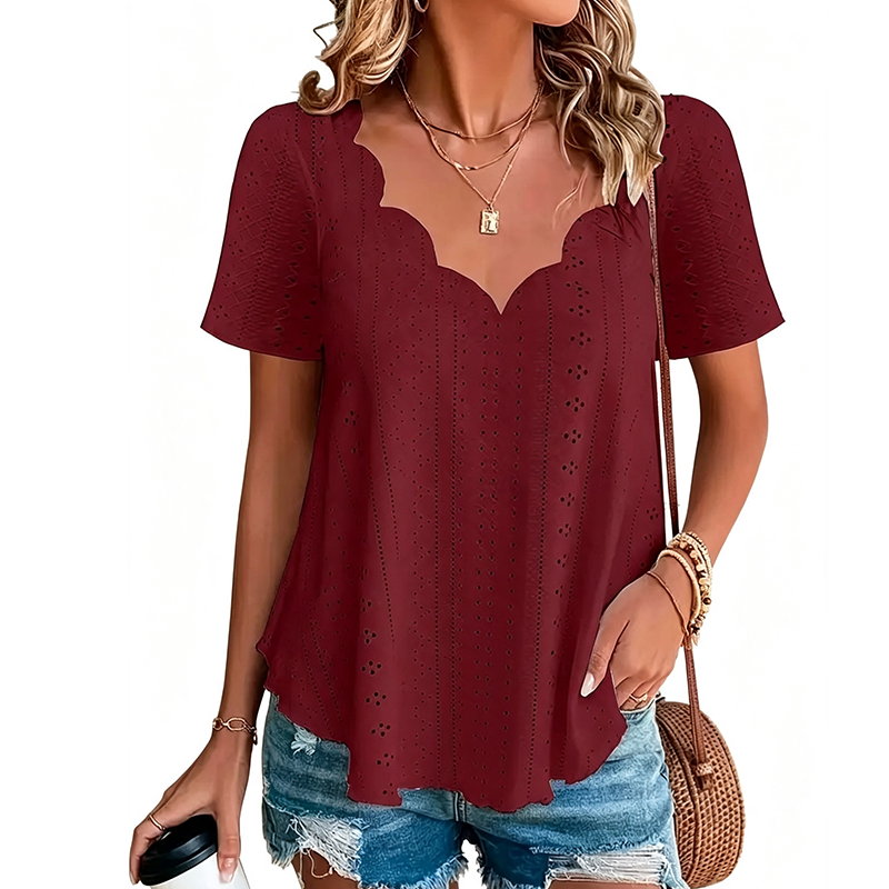👚 Atmungsaktives Jacquard-Oberteil mit V-Ausschnitt – Edles Muster, leichter Stoff & feminine Silhouette | Perfekt für Alltag, Büro & warme Tage – Jetzt -50%!
