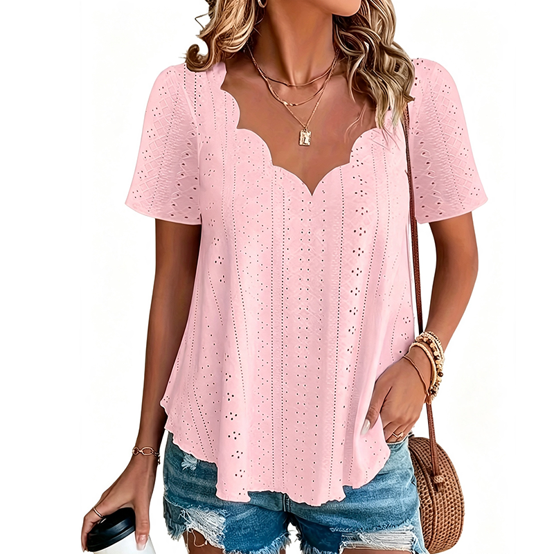 👚 Atmungsaktives Jacquard-Oberteil mit V-Ausschnitt – Edles Muster, leichter Stoff & feminine Silhouette | Perfekt für Alltag, Büro & warme Tage – Jetzt -50%!