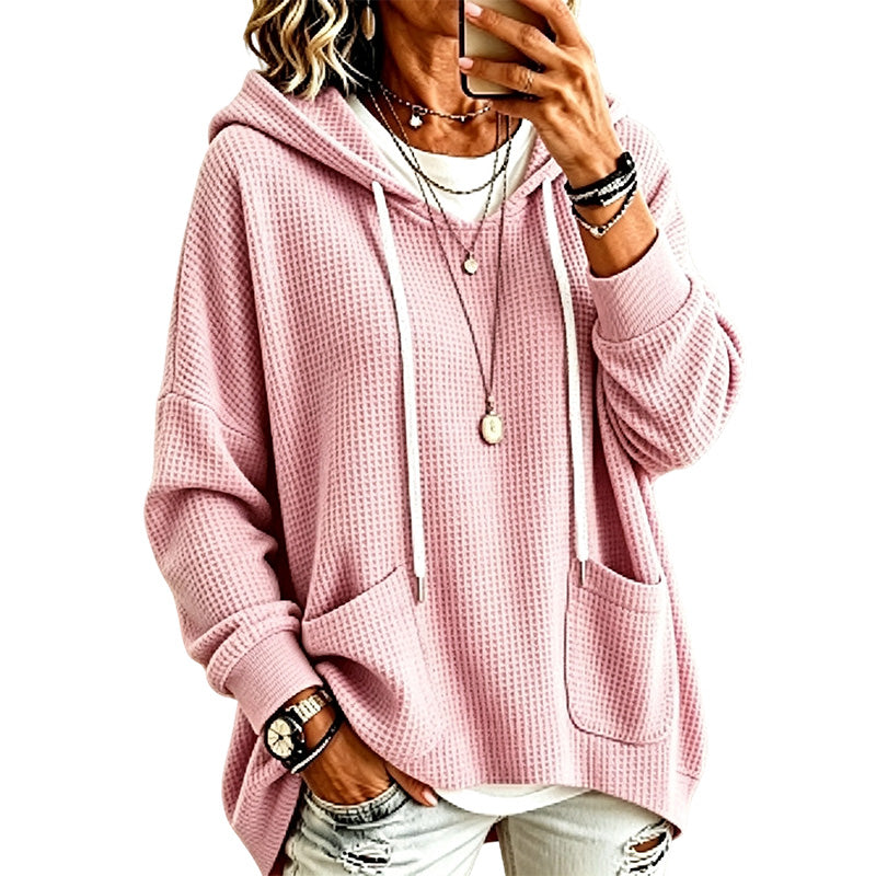 🧥 Lockere Damen-Kapuzenpullover aus Waffelstrick mit Taschen – Kuscheliger Waffelstrick, praktische Taschen & lässiger Look | Perfekt für Alltag, Freizeit & kühle Tage – Jetzt -50%!