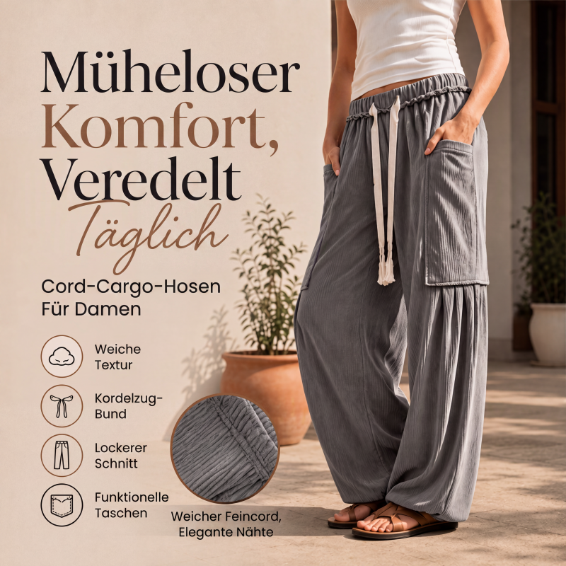 👖 Cord-Cargohose mit Kordelzug für Damen – Lässiger Vintage-Look, weicher Stoff & praktische Taschen | Perfekt für Alltag, Freizeit & kühle Tage – Jetzt -50%!