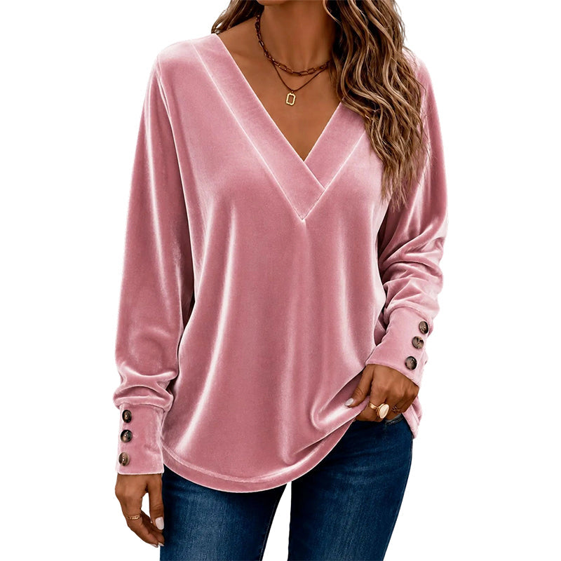 👚 Damen Samtoberteil mit V-Ausschnitt & langen Ärmeln – Edler Glanz, weicher Samt & feminine Silhouette | Perfekt für Alltag, Büro & besondere Anlässe – Jetzt -50%!